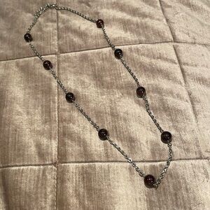 Genuine Rhodolite Garnet Gemstone Station Necklace 24-26”